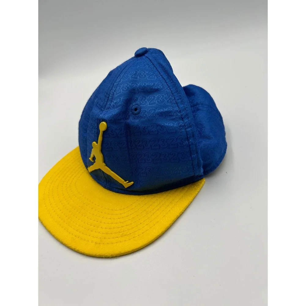 Jordan Youth Snapback Hat Blue Yellow Jumpman Logo All Over 23 Pattern Cap